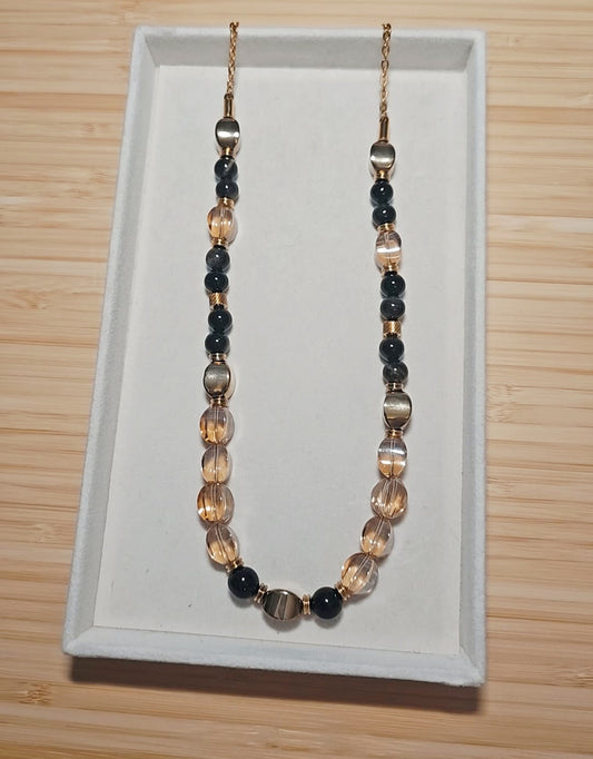Amber Gold Crystal Beaded Necklace