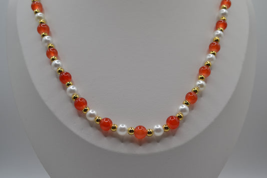 Orange, pearl and gold necklace