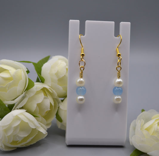 Baby blue and pearl earrings