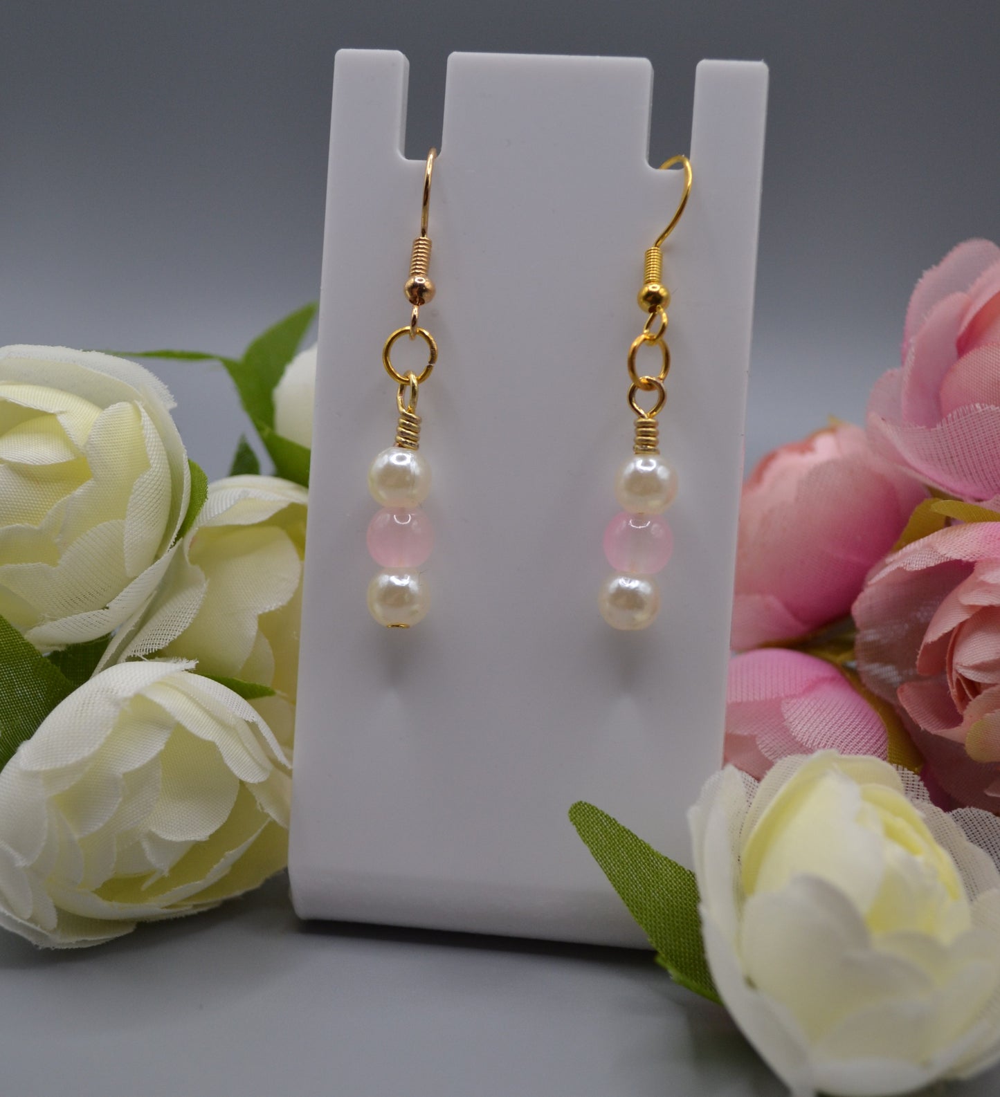 Baby pink and pearl earrings