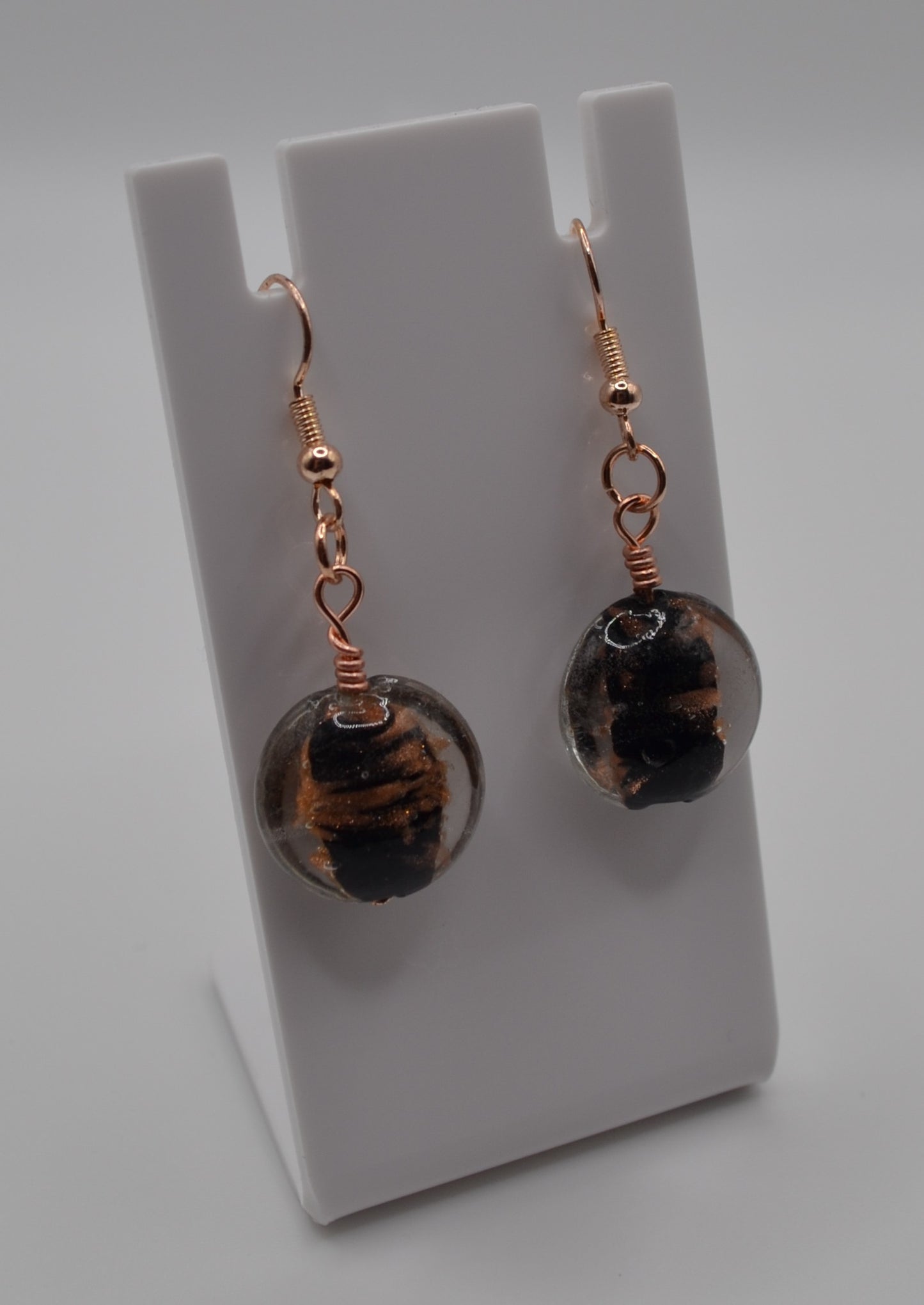 Black and rose gold glass earrings
