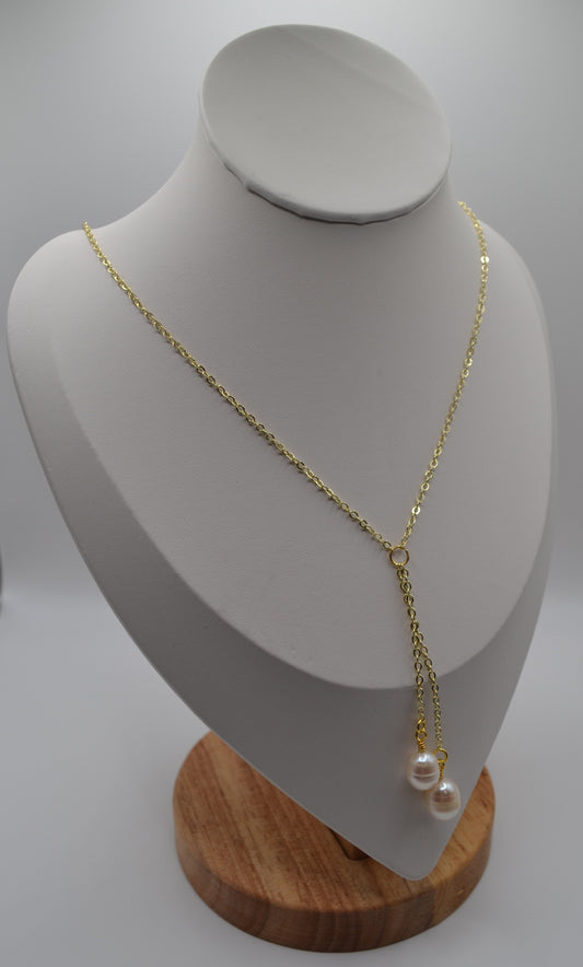 Gold fresh water pearl drop necklace