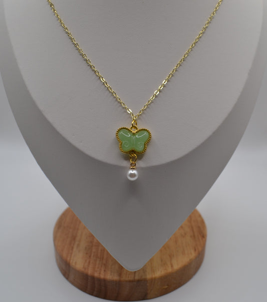 Sage green butterfly pendant necklace