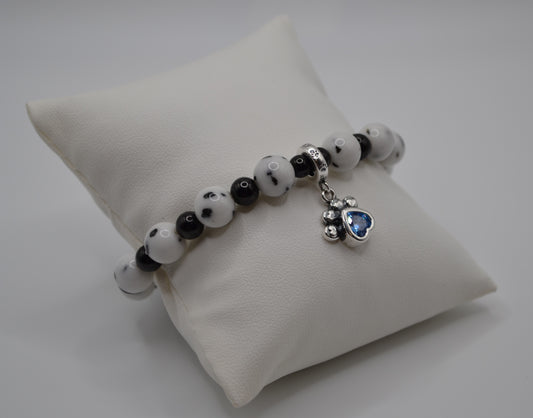 Dalmatian bracelet with blue paw charm