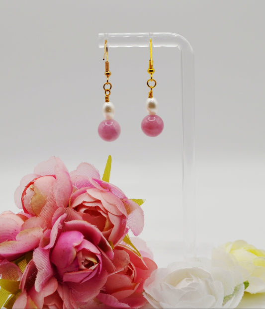 Rose pink and pearl earrings