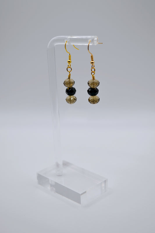 Black and charcoal rondelle beaded earrings