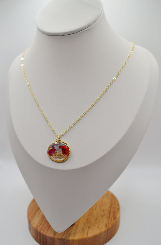 Flower glass pendant necklace