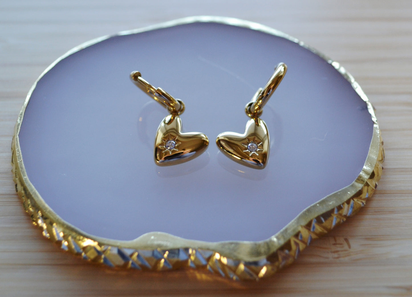 Zircon stone gold heart hoop earrings