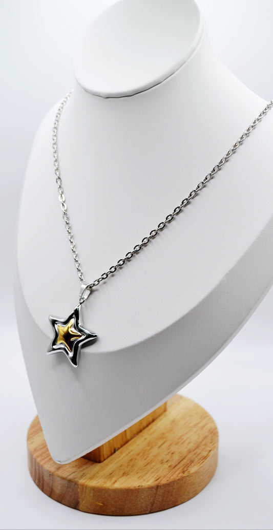 Silver two tone star necklace