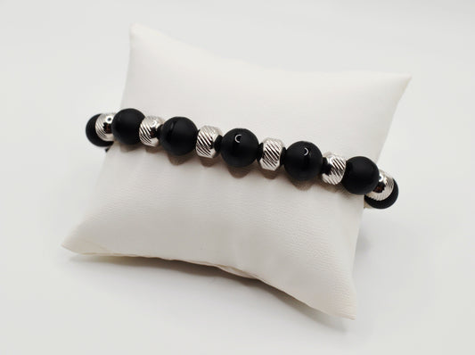 Black tibetan and silver men's bracelet