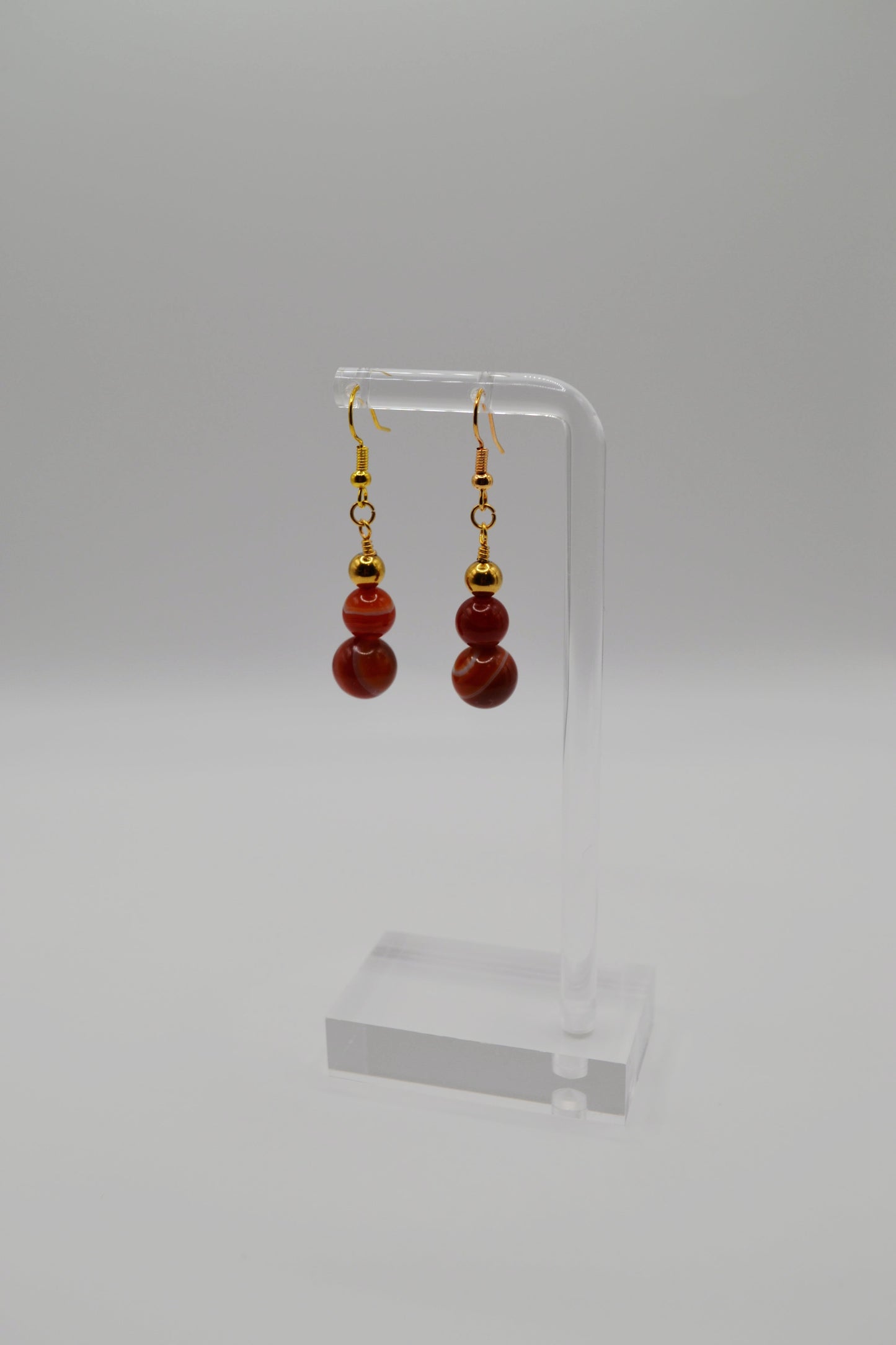 Vizsla red carnelian and gold beaded earrings