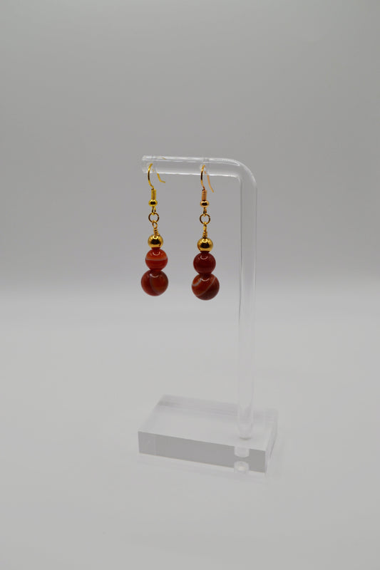 Vizsla red carnelian and gold beaded earrings
