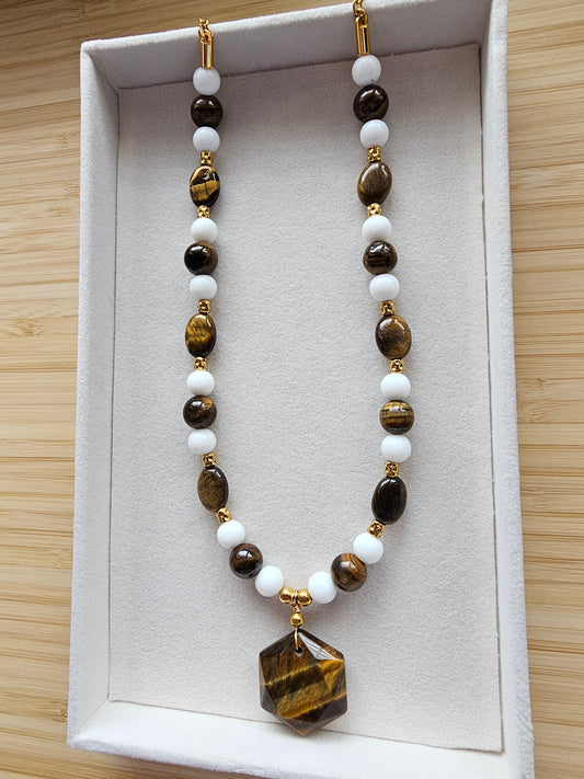 Tiger eye hexagon necklace