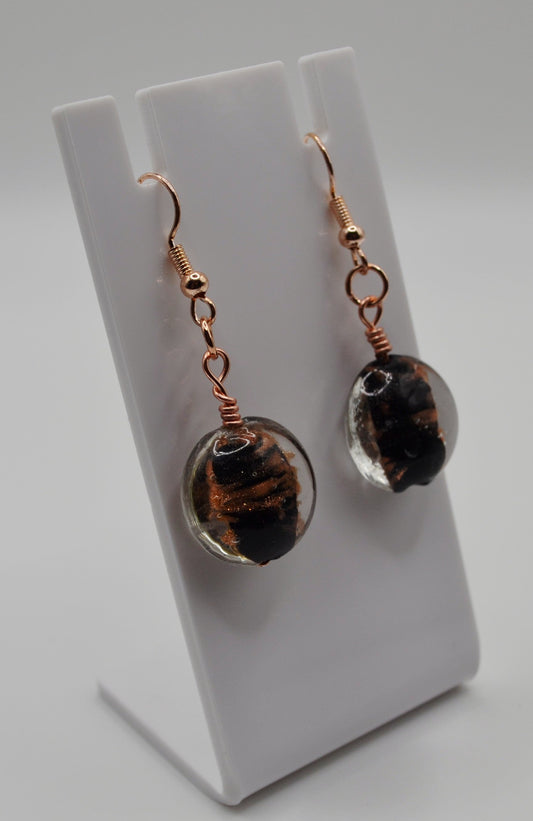 Black and rose gold glass earrings