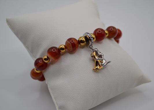 Vizsla red carnelian and gold beaded jewellery set