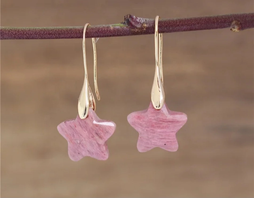 Gemstone star dangle earrings