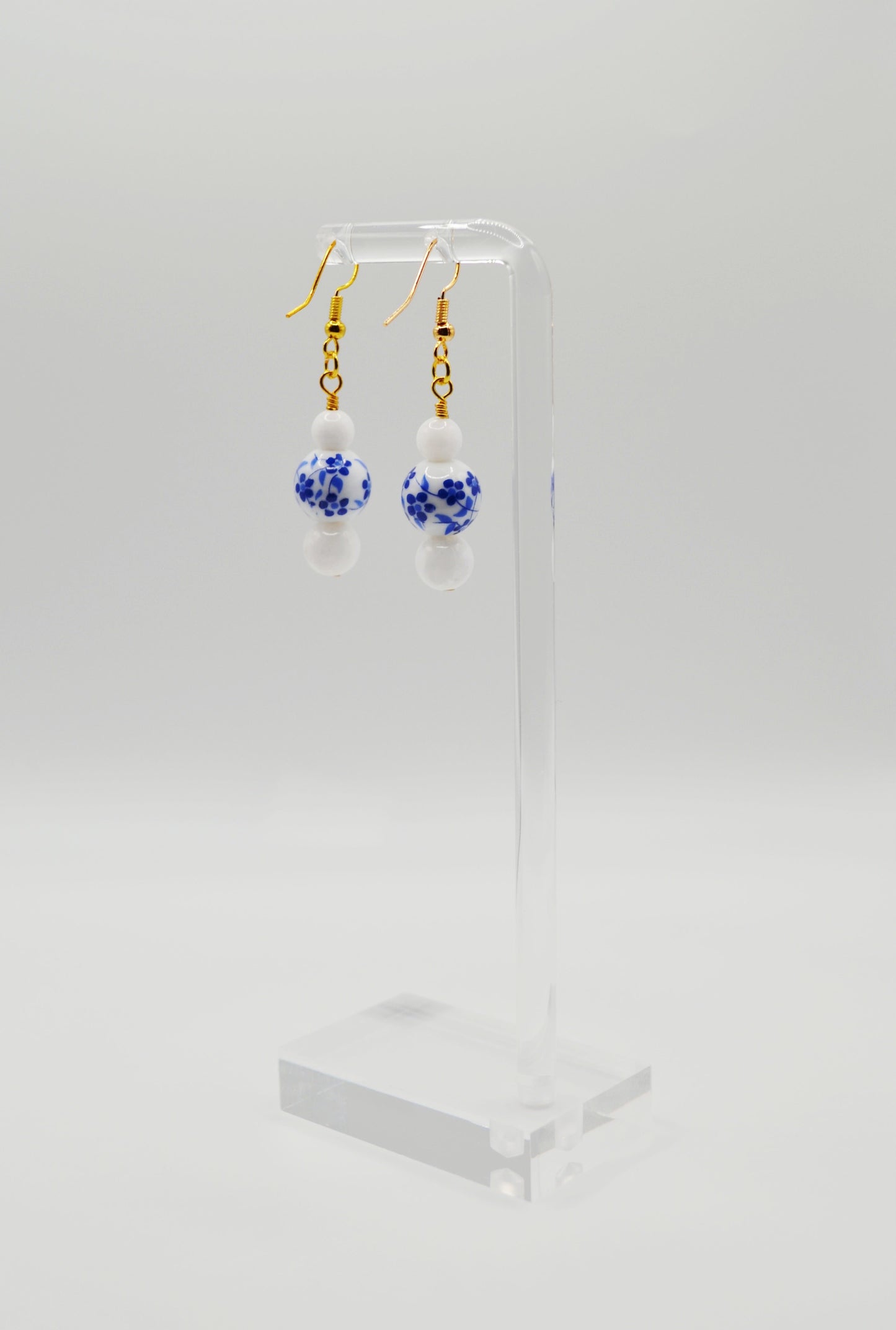 Blue and white floral earrings