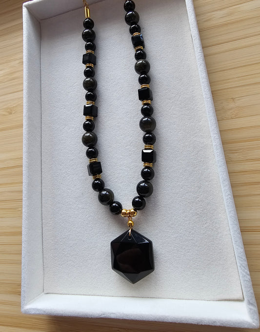 Black onyx hexagon necklace