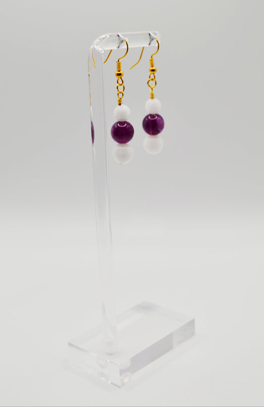 Purple marble and white dangle earrings