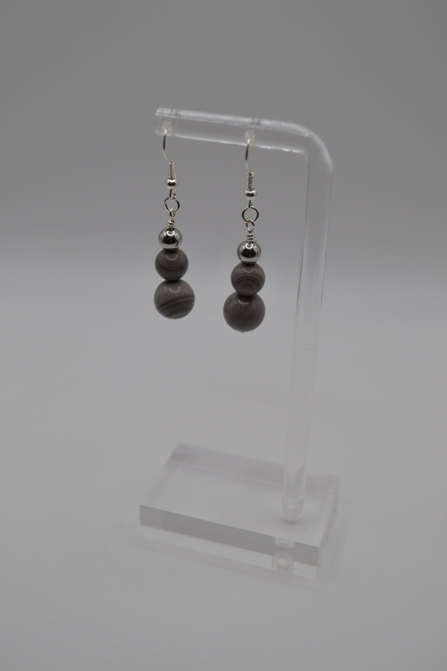 Weimaraner and silver beaded earrings