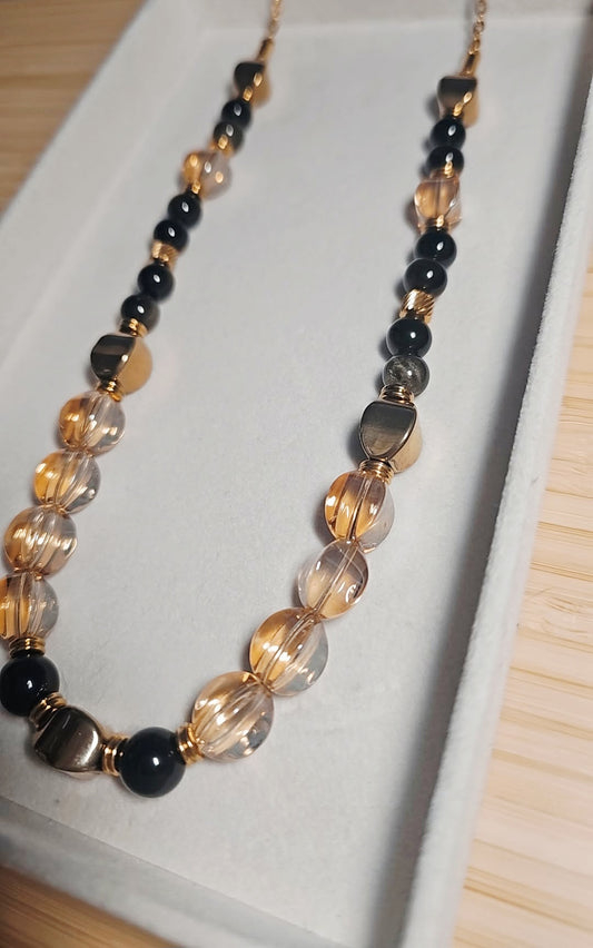 Amber Gold Crystal Beaded Necklace