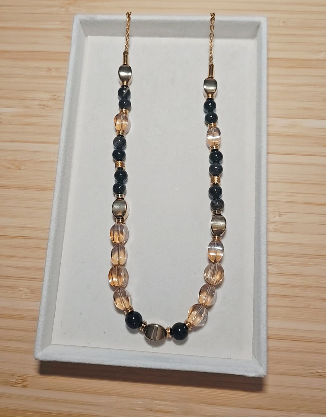 Amber Gold Crystal Beaded Necklace