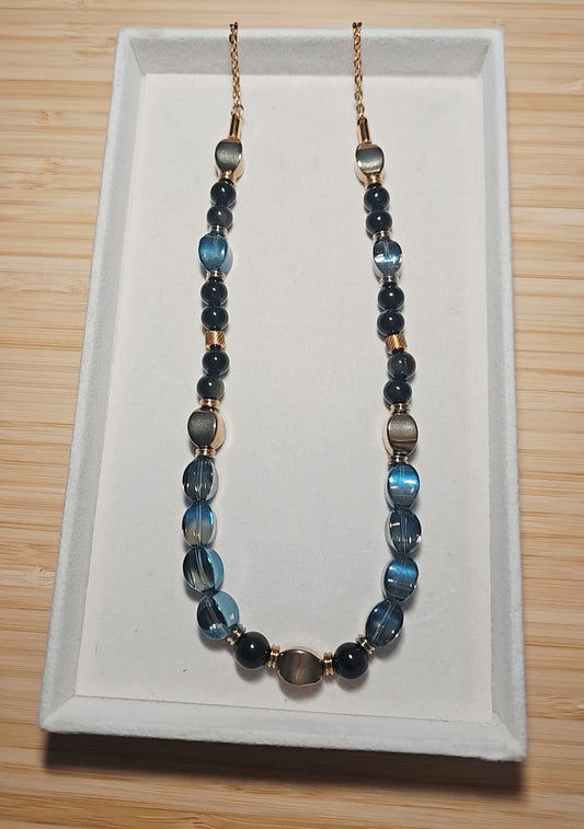 Ink Blue Crystal Beaded Necklace