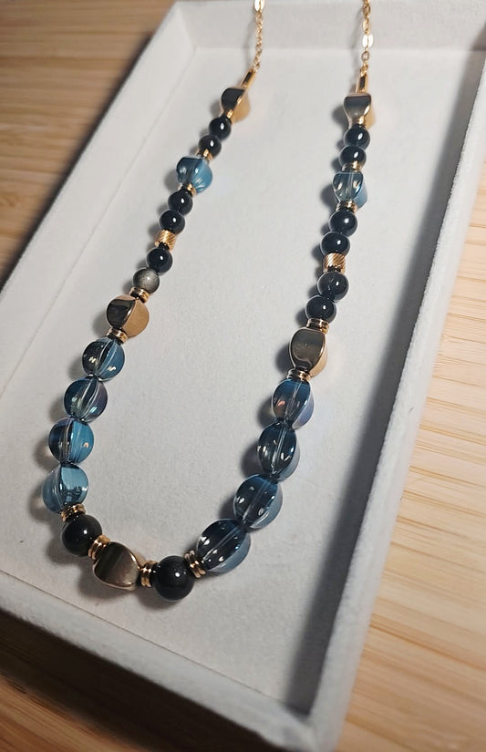 Ink Blue Crystal Beaded Necklace
