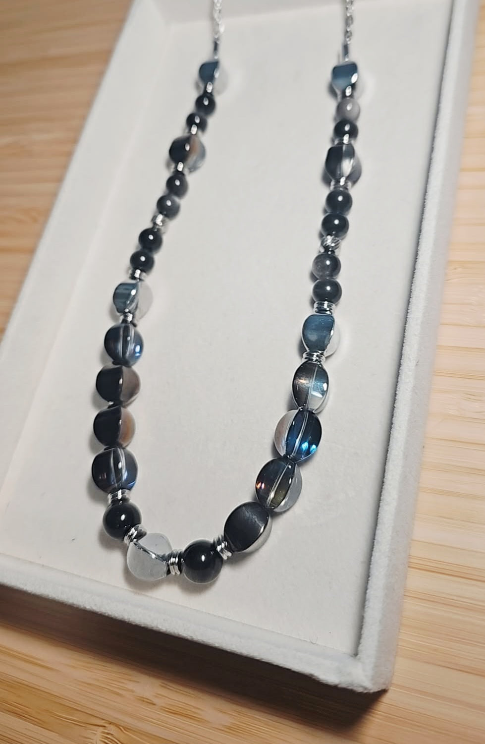 Transparent Blue Crystal Beaded Necklace