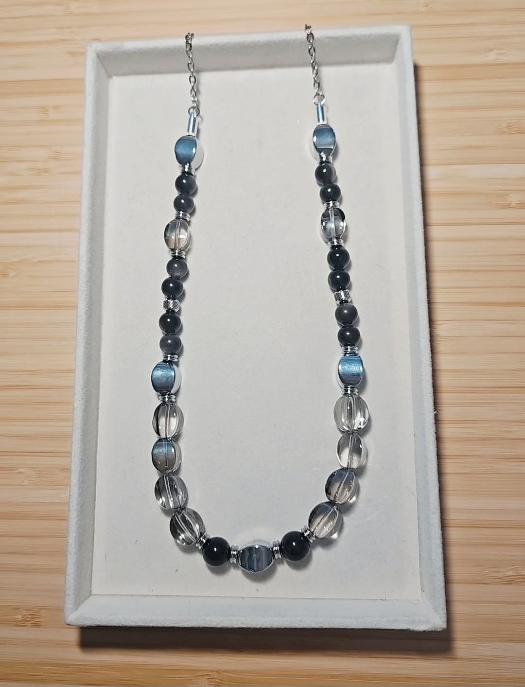 Clear White Crystal Beaded Necklace