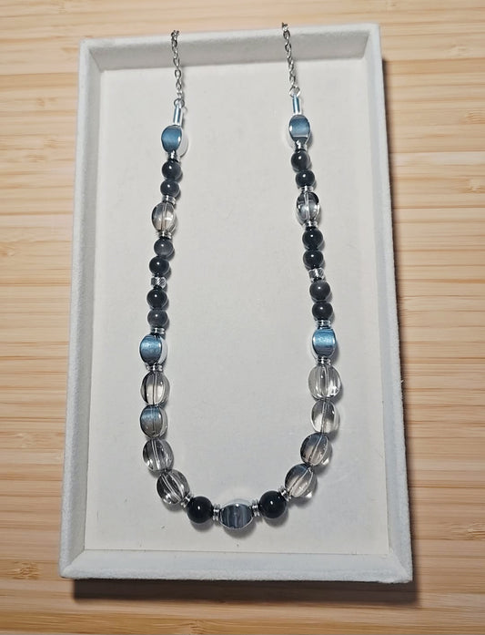 Clear White Crystal Beaded Necklace