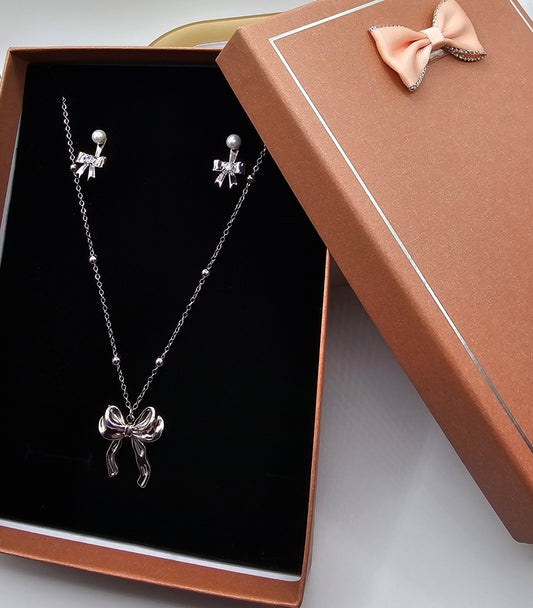 Bow Necklace and Earring Gift Set