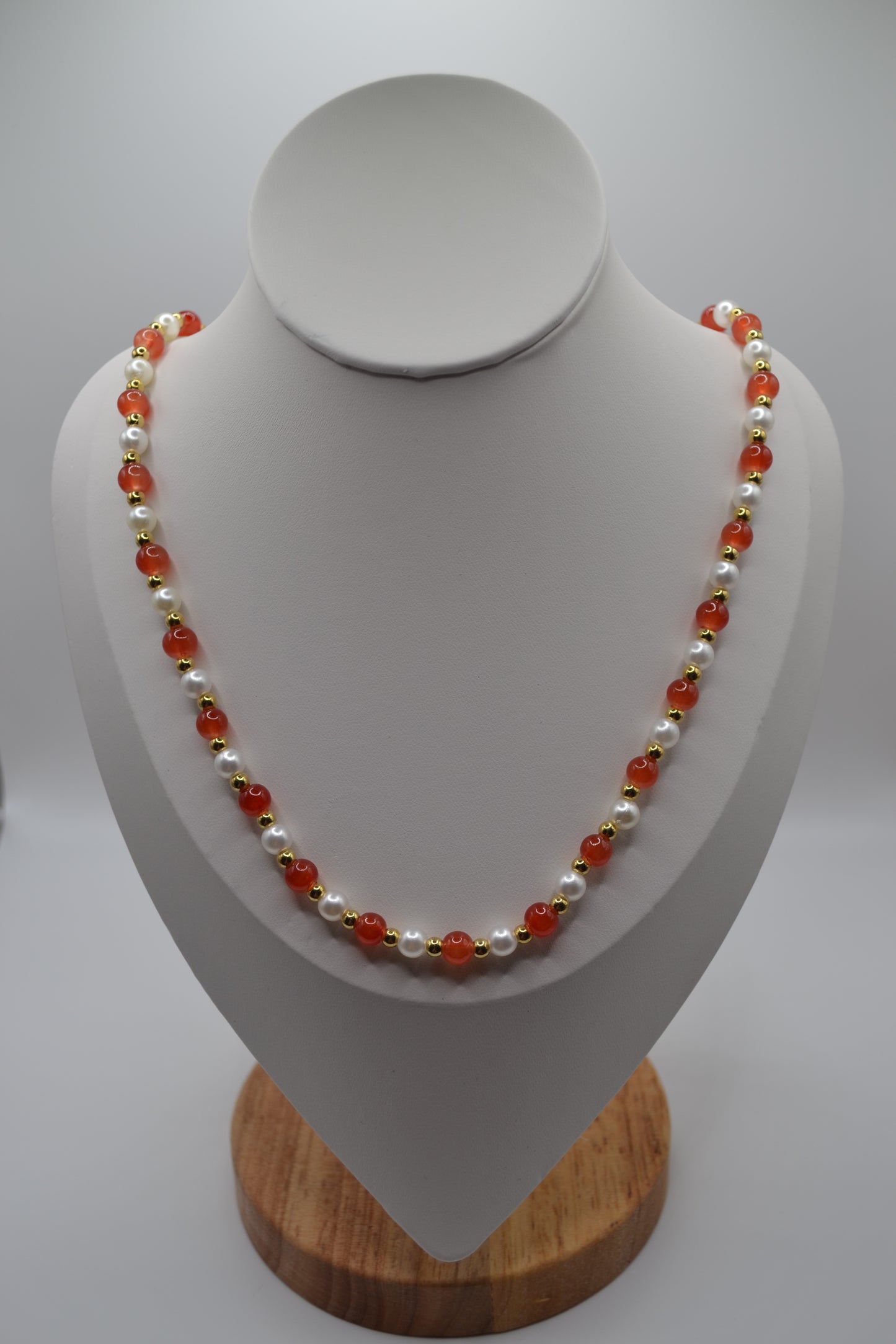 Orange, pearl and gold necklace