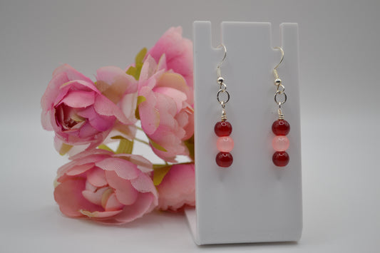 Baby pink and burgundy dangle earrings