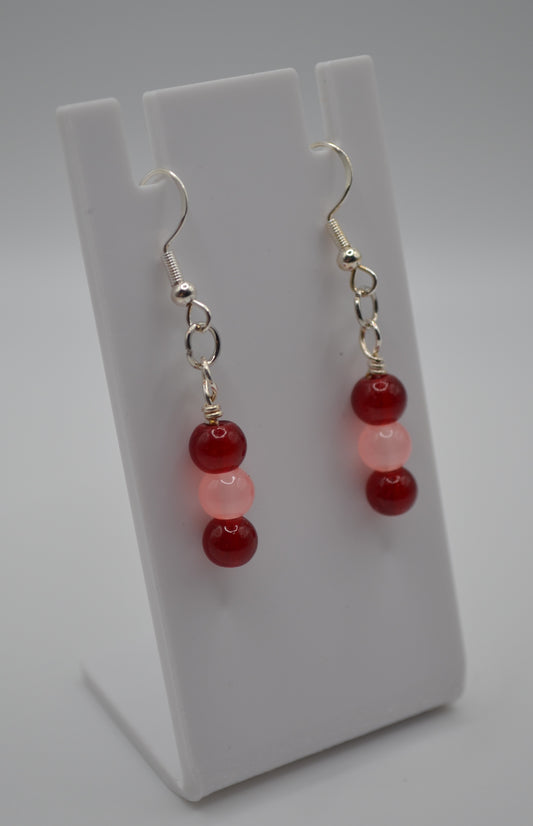 Baby pink and burgundy dangle earrings