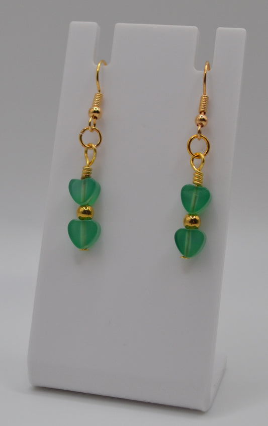 Green glass heart earrings