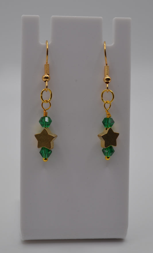 Emerald green gold star earrings