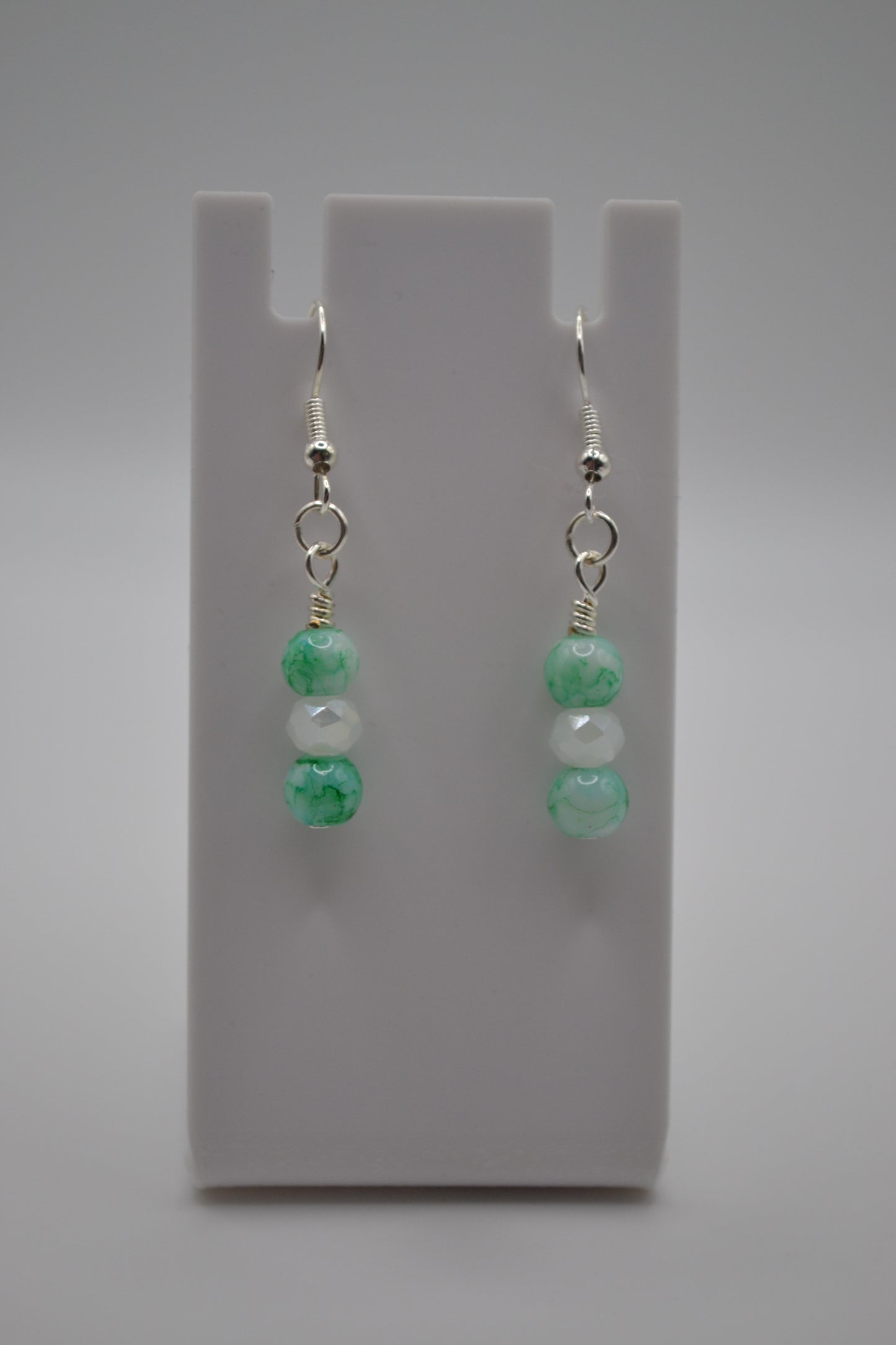 Green marble and white earrings
