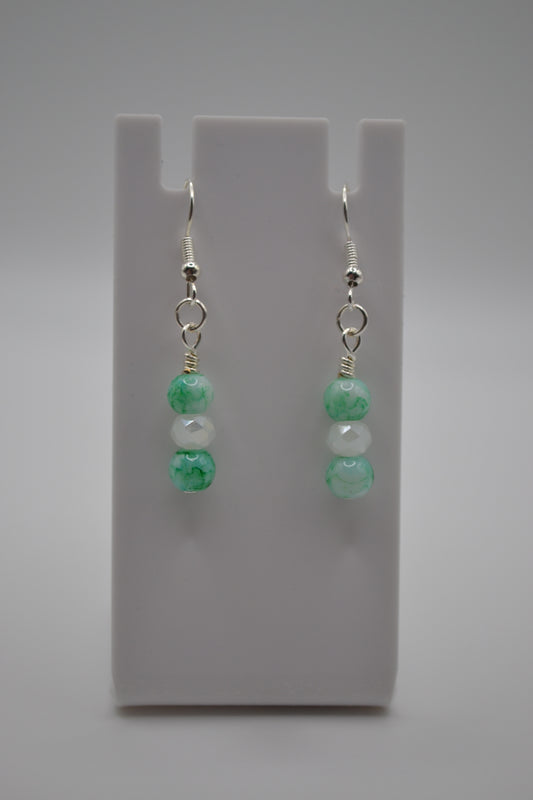 Green marble and white earrings