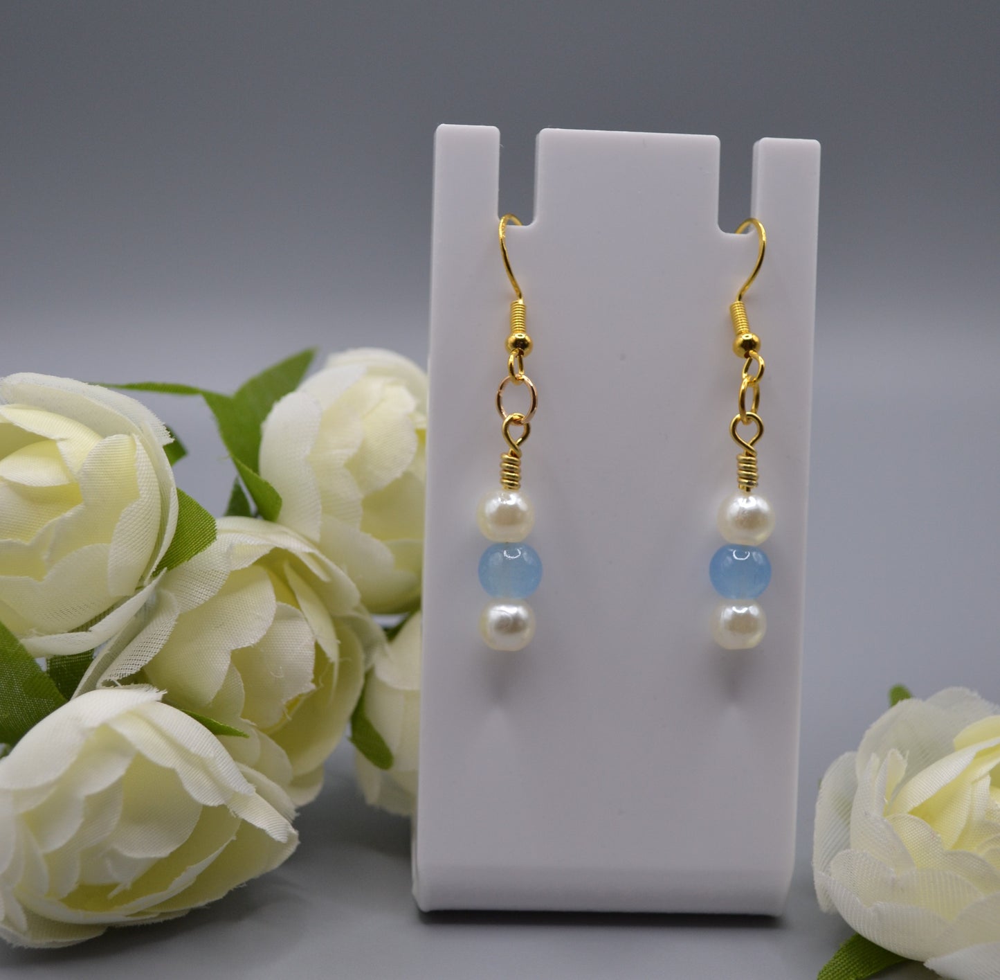 Baby blue and pearl earrings