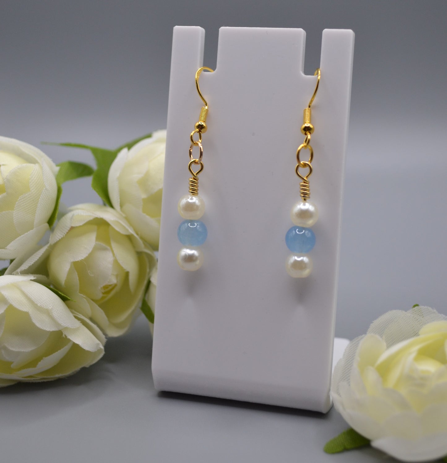 Baby blue and pearl earrings