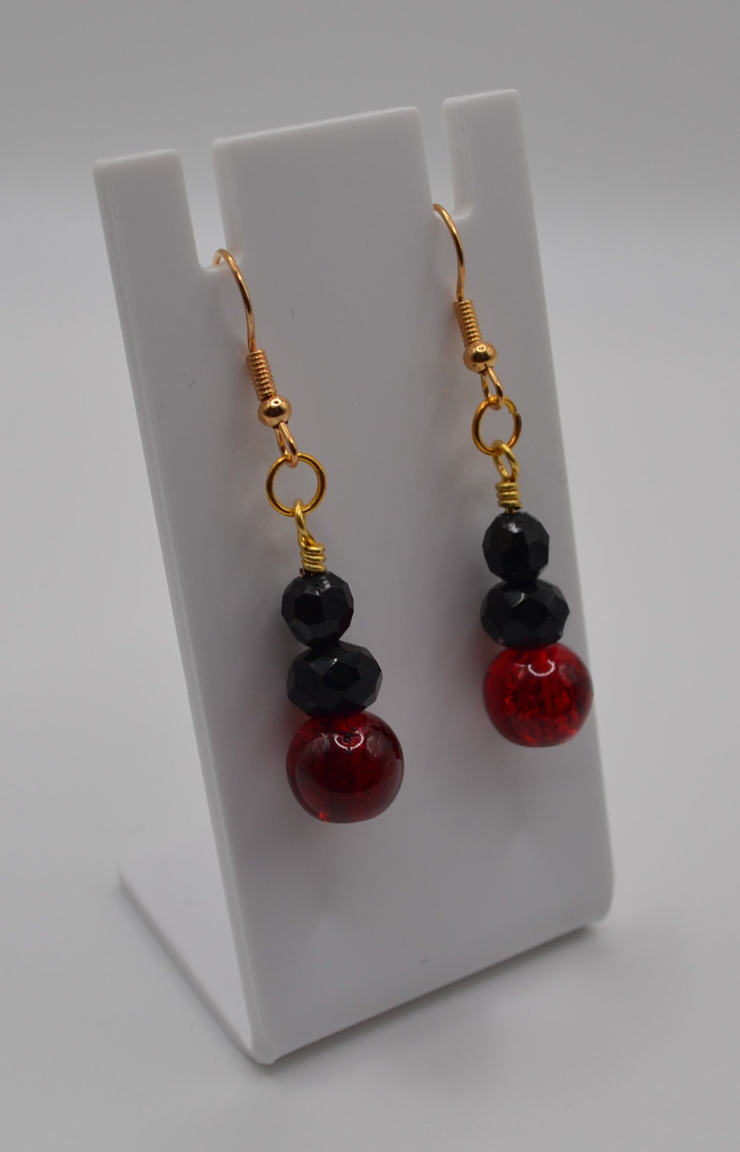 Red and black crackle glass earrings