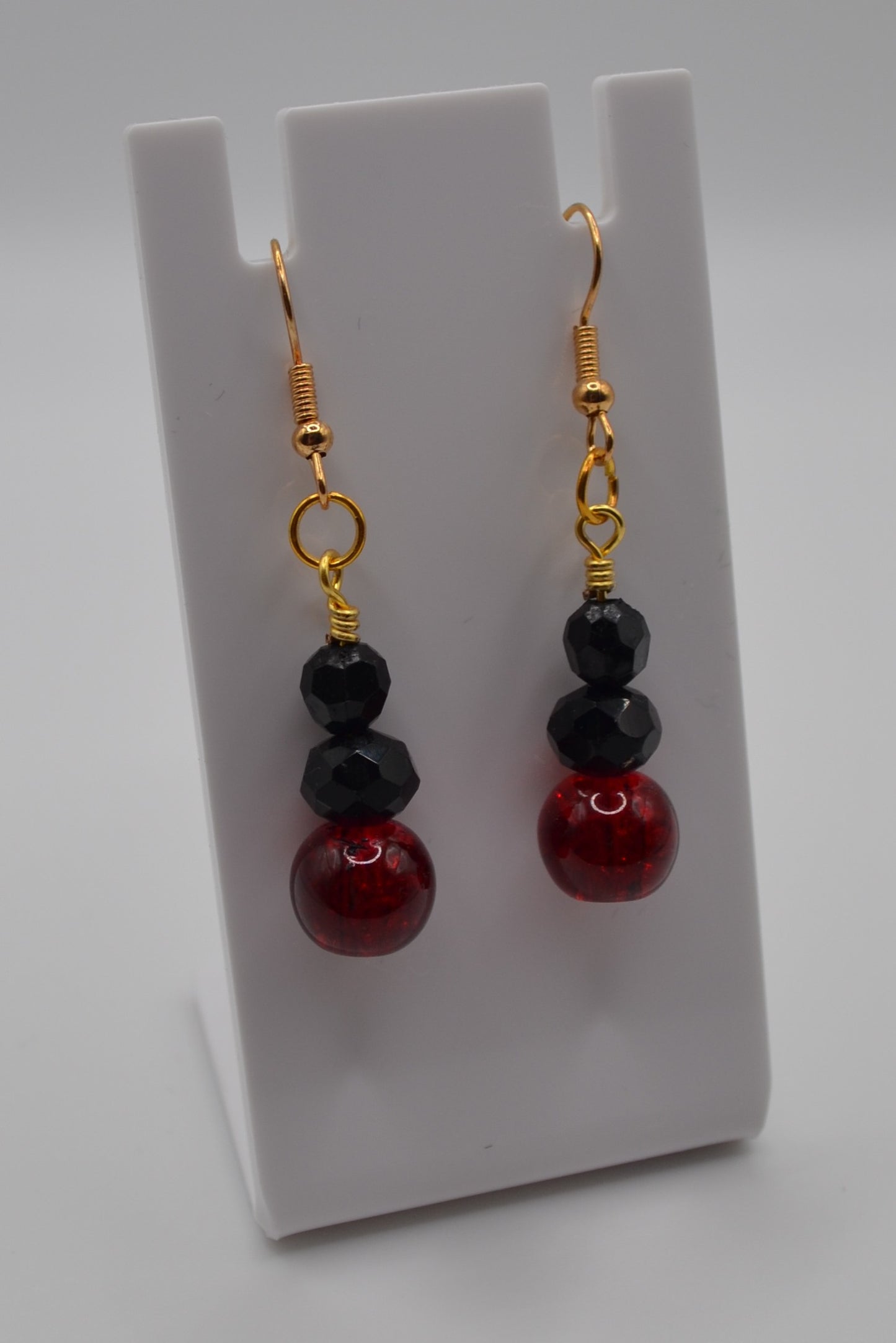 Red and black crackle glass earrings