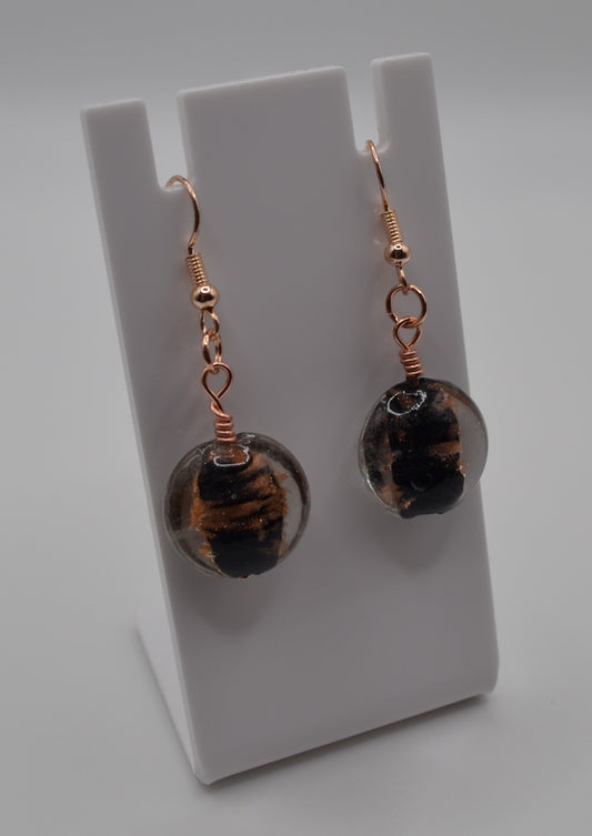 Black and rose gold glass earrings