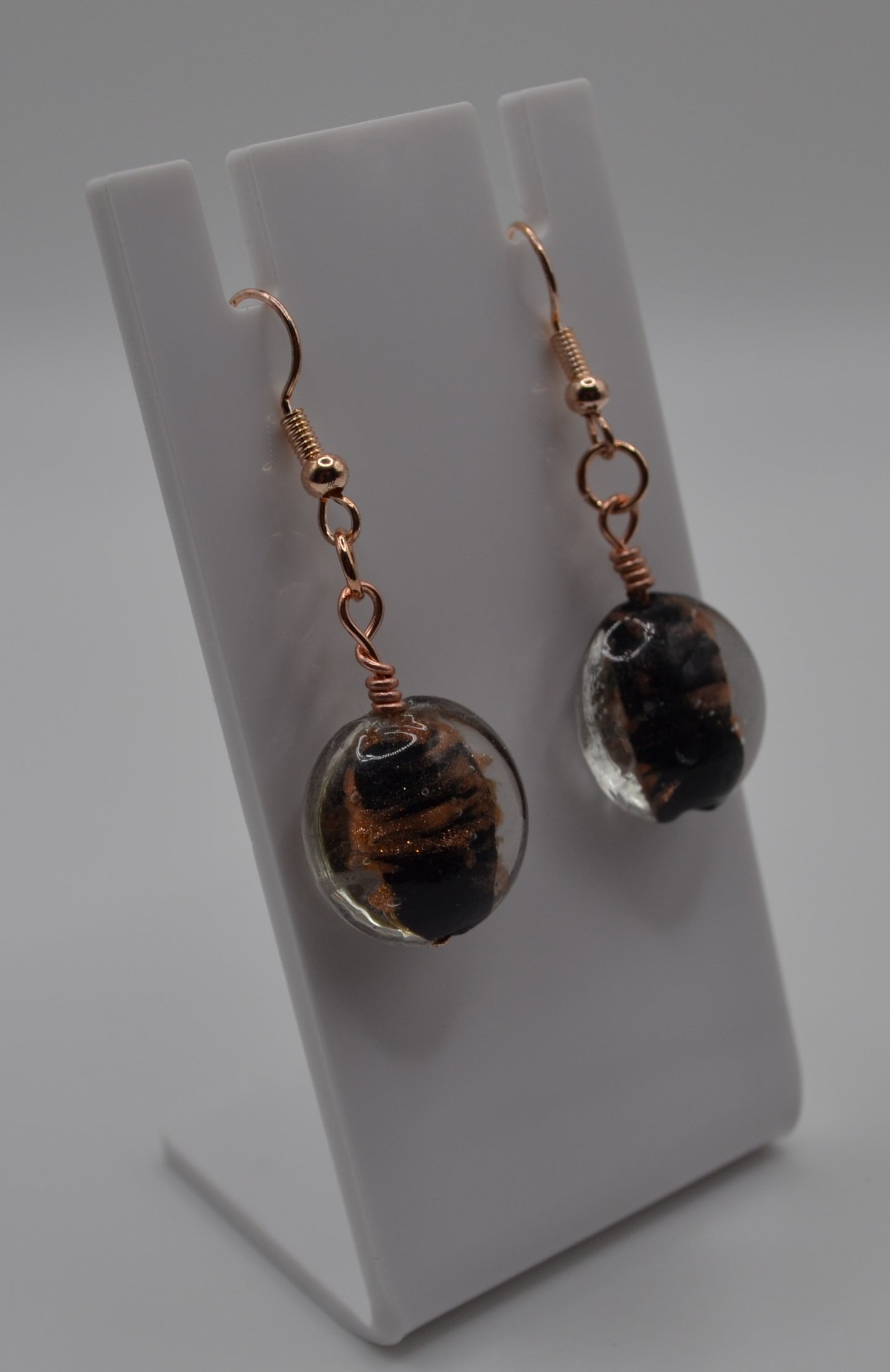 Black and rose gold glass earrings