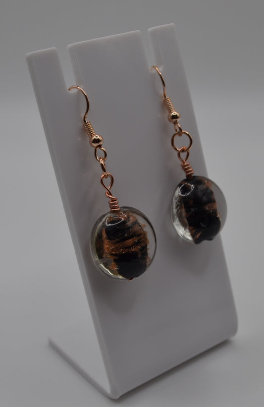 Black and rose gold glass earrings