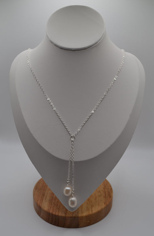 Silver fresh water pearl drop necklace