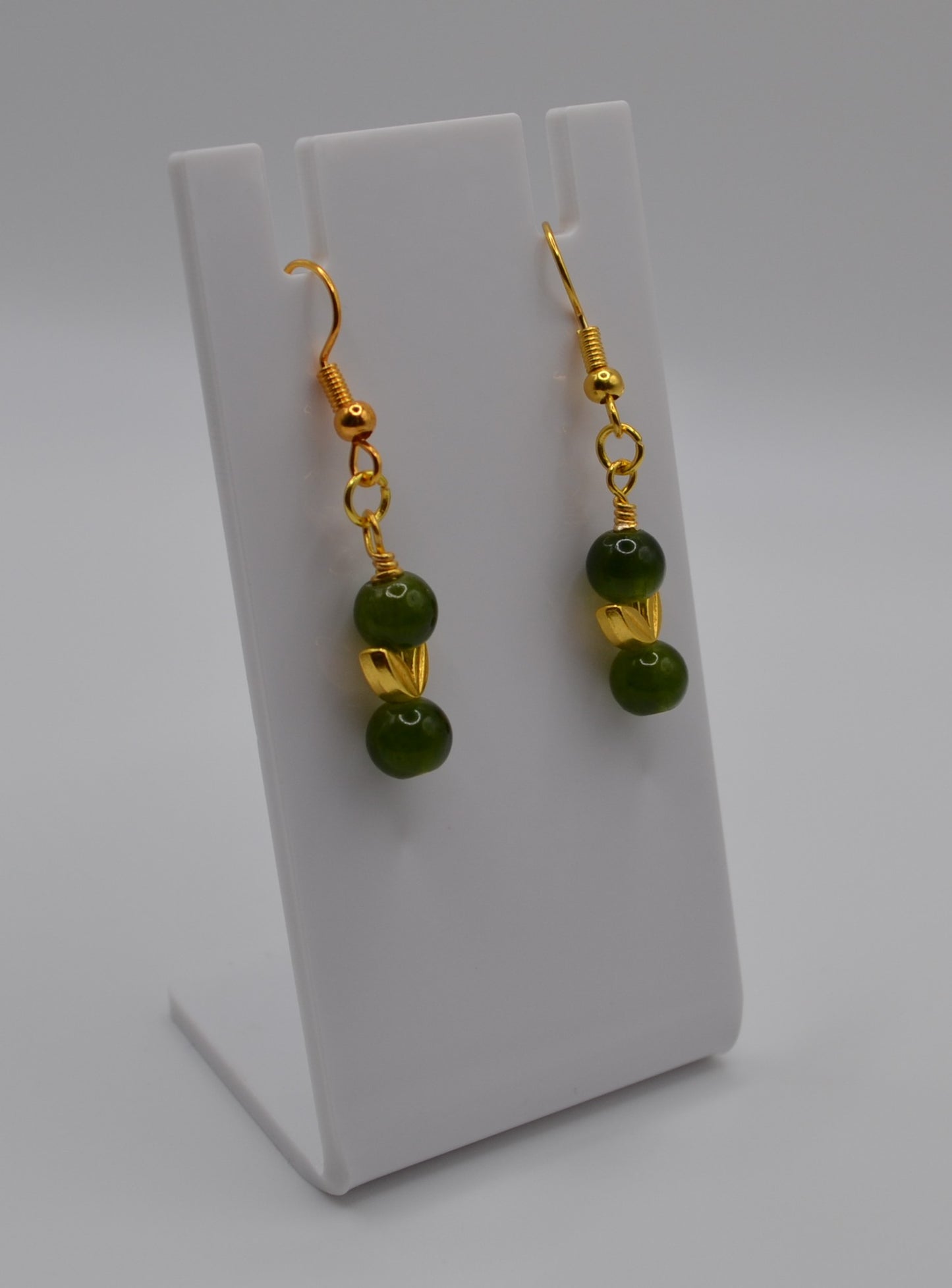Olive green and gold leaf earrings