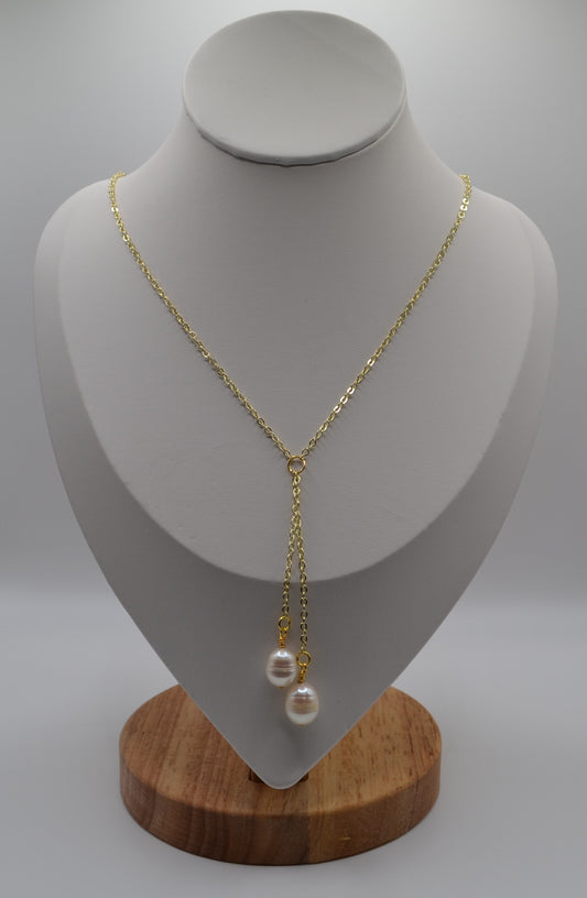 Gold fresh water pearl drop necklace
