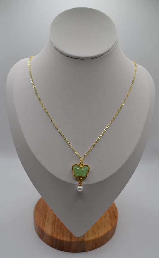 Sage green butterfly pendant necklace